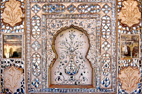inlaid panel inside amber fort jaipur india