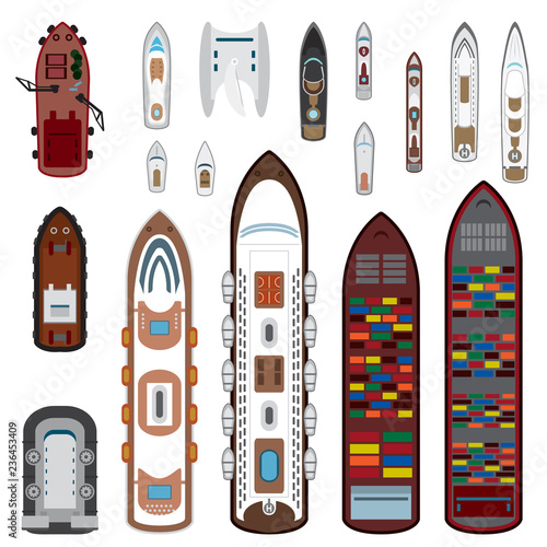 Ships top view set in color. Vector