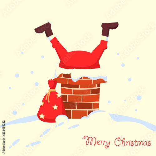 Santa Claus stuck in the chimney in the Christmas holiday night