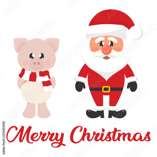 cartoon christmas santa claus with christmas cartoon cute pig and christmas text