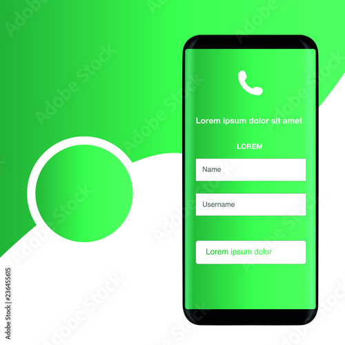 Smartphone on a green background, mobile application, vector illustration