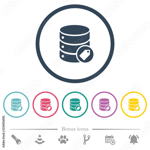 Database tag flat color icons in round outlines photo