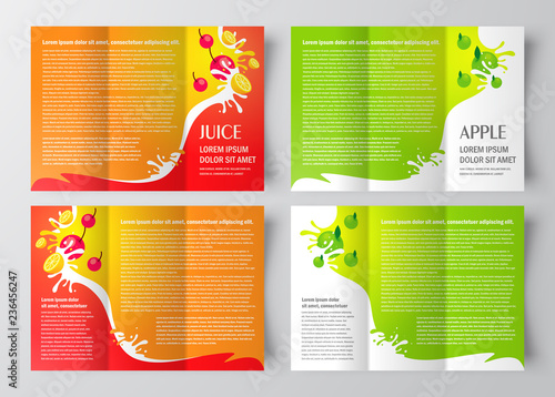 brochure design template juice fruit drops liquid  orange apple set