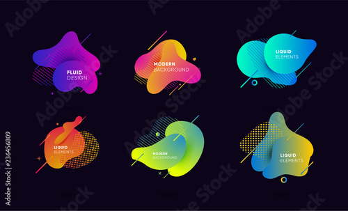 Obraz na płótnie Dynamical colored graphic elements. Gradient abstract banners with flowing liquid shapes. Template for the design of a logo, flyer or presentation. Vector illustration. w salonie