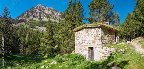 Stone hut in Pyrenees mountains