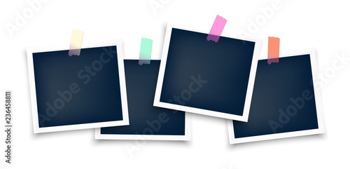 Photo frames mockup glued with color tape . Realistic empty templates. Polaroid mockup