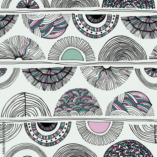 Seamless abstract hand drawn pattern. Arcs, semicircle doodle background.
