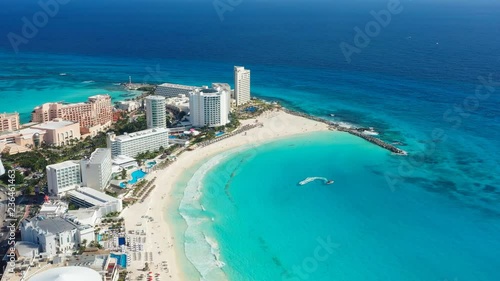 Aerial view of cityscape of Cancun, famous resort city by Caribbean Sea - landscape panorama of Yucatan Peninsula from above, Mexico, Central America, 4k UHD photo