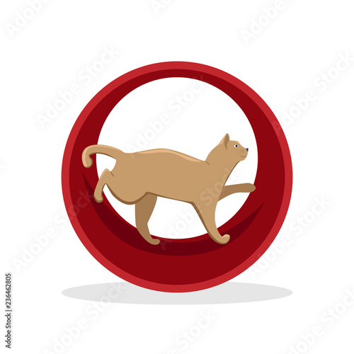 Circus trained cat in the tube. Flat vector illustration.