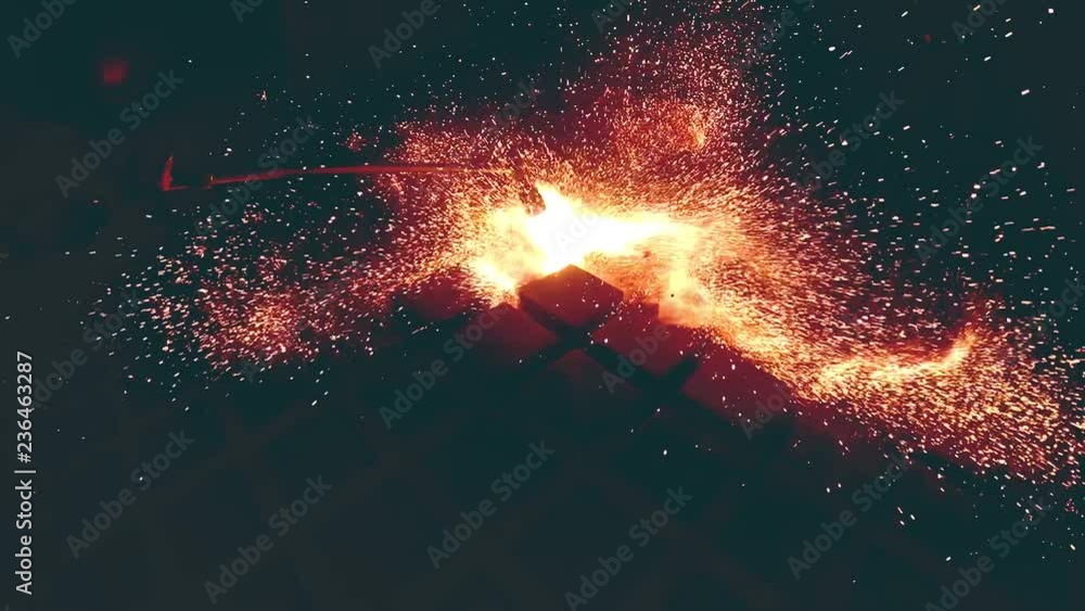 Extreme metal heating and burning by gas welding kit in a super slow motion at the metal construction workshop. Welder is working at the metal structure factory. Huge flame and much sparks Extreme metal heating and burning by gas welding kit in a super slow motion at the metal construction workshop. Welder is working at the metal structure factory. Huge flame and much sparks