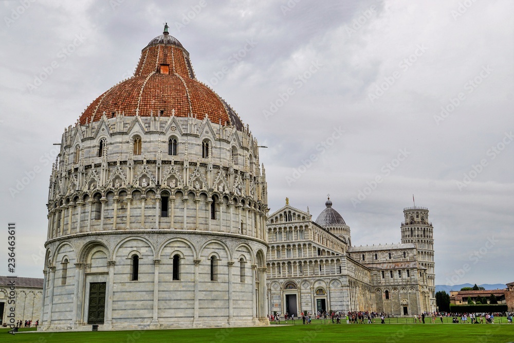 View historic complex of Pisa, Italy.