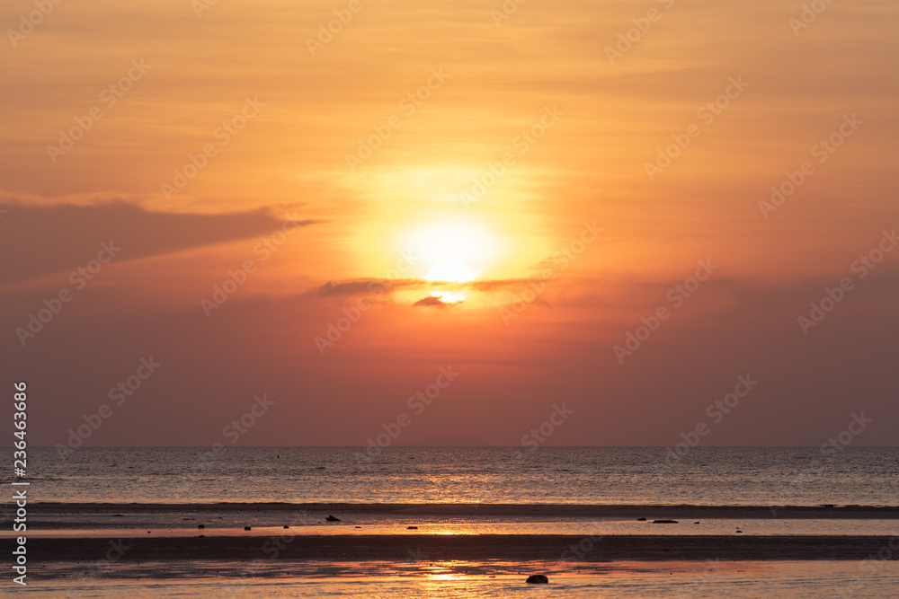 Beautiful tropical beach sunset with golden lights background,Koh Samui Thailand