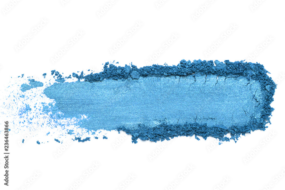 Blue crumbled / crushed eyeshadow isolated on white - obrazy, fototapety, plakaty 