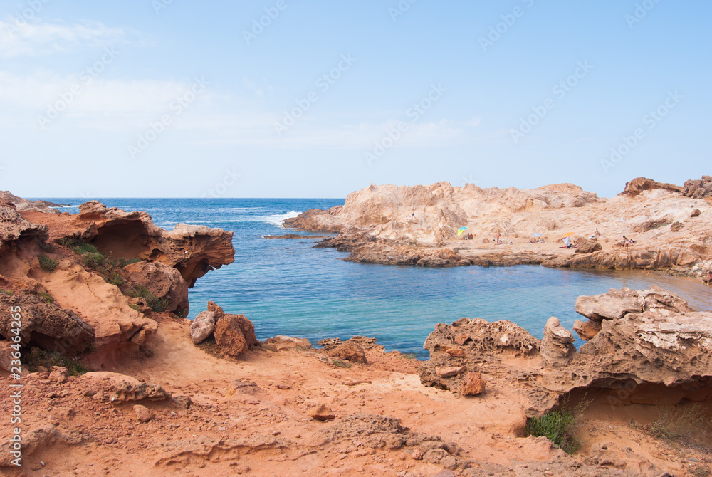 Foreshortening on Pregonda beach area of Menorca a Spanish island