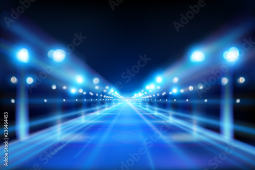 Illuminated street. City at night. Vector Illustration.