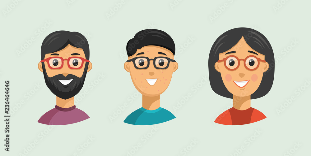 Faces icons of a family. Icon of mother (grandmothers ), father and son. Faces icons of a family. Icon of mother (grandmothers ), father and son.