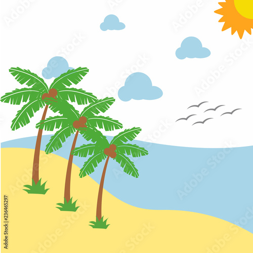 Landscape beautiful beach with Illustration three Palm Trees Stock vector design © djoko hariyono