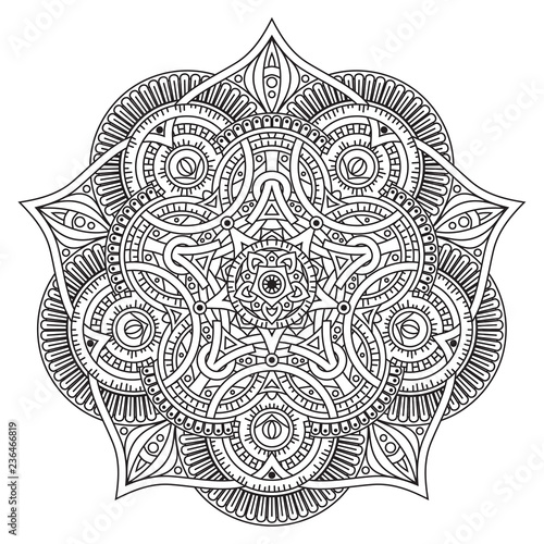 Black and white mandala vector isolated on white. Vector hand drawn circular decorative element.