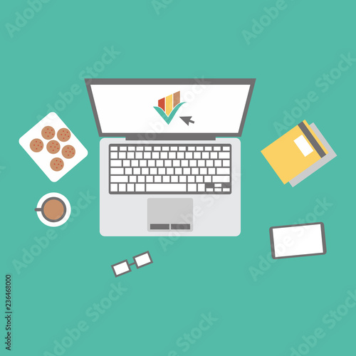 Photos Laptop Computer Business Icon Timework Vector Hot Coffee