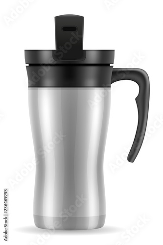 metallic silver thermo cup thermomug vector illustration