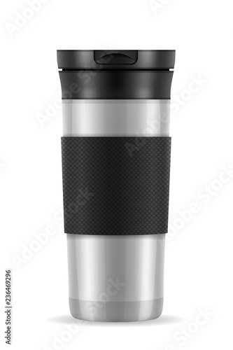 metallic silver thermo cup thermomug vector illustration