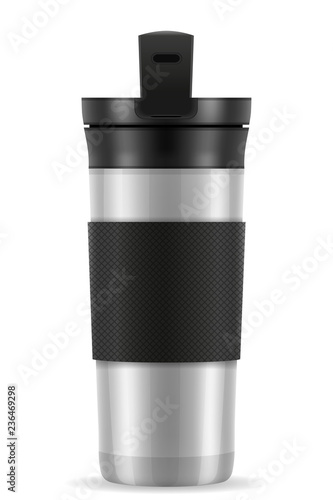metallic silver thermo cup thermomug vector illustration