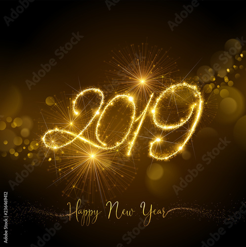 New Year Fireworks 2019 with Flickering Lights Effect. Vector