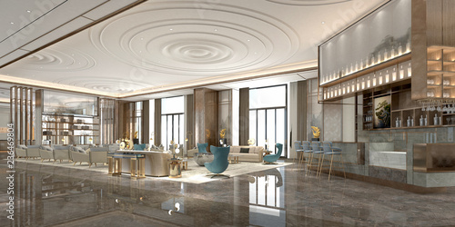 3d render of modern luxury hotel lobby 