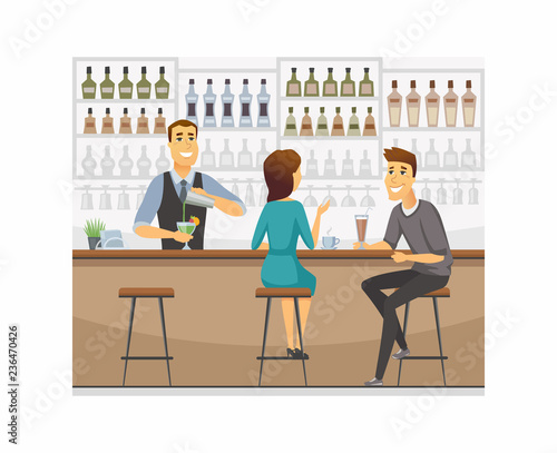 Couple in a bar - cartoon people characters illustration