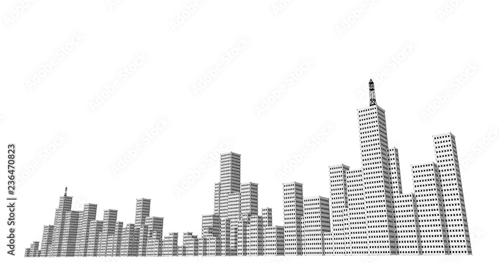 Fototapeta premium Silhouette of skyscrapers on a white background. Sketch line drawing