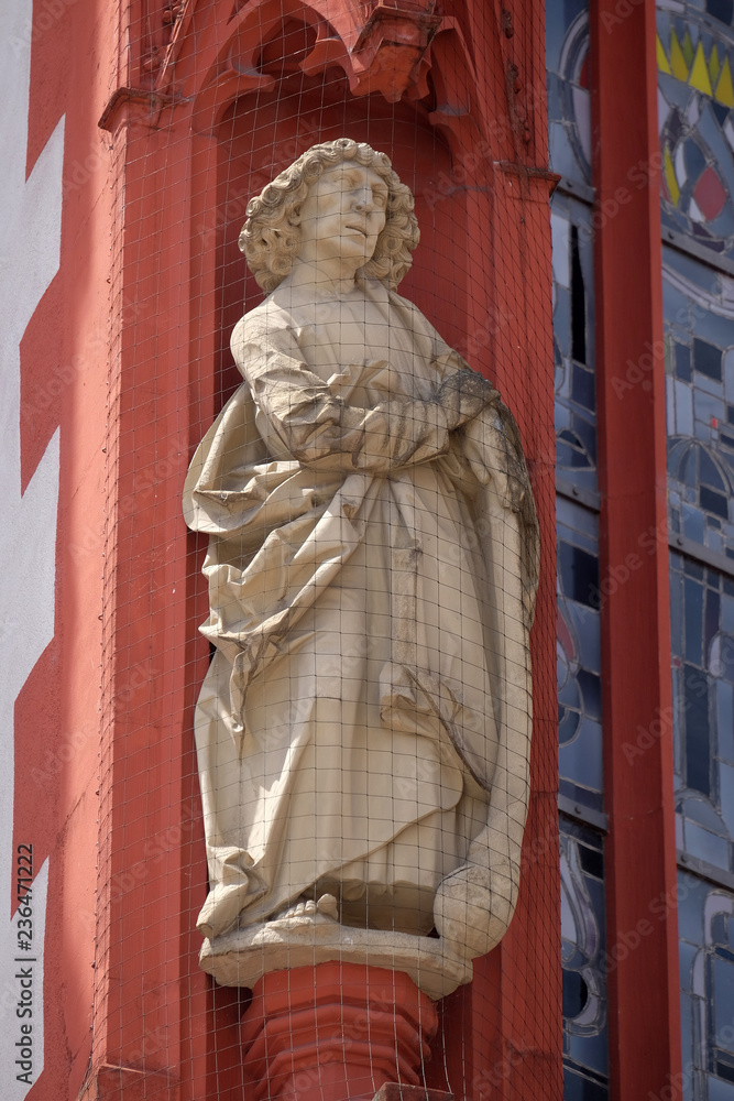 Saint Jude the Apostle statue on the portal of the Marienkapelle in Wurzburg, Bavaria, Germany