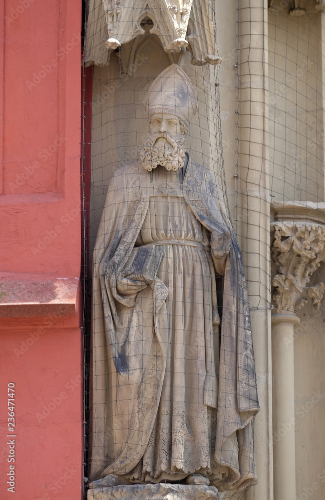 Statue of Saint on the portal of the Marienkapelle in Wurzburg, Bavaria, Germany