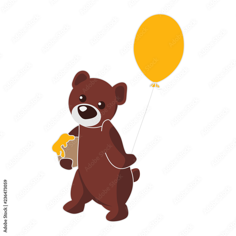 Illustration of a cute teddy bear holding a balloon and sweet honey. May be used for birthday cards or decoration. Illustration of a cute teddy bear holding a balloon and sweet honey. May be used for birthday cards or decoration.