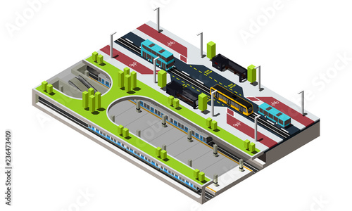 Isometric concept of land and rapid transit transport vector illustration.