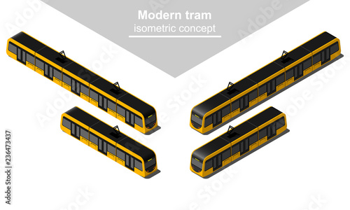 Isometric tramway in different views vector illustration.