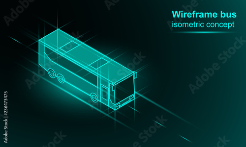 Isometric coach bus wireframe vector illustration.