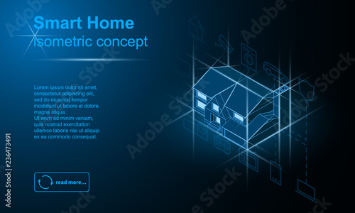 Smart home wireframe vector icon. Internet of things isometric illustration.