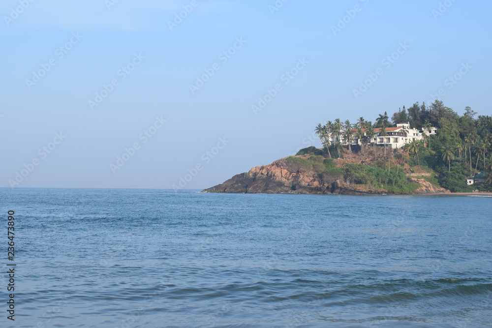 Kovalam, Kerala, India - December 25, 2017: Morning view of Kovalam beach.