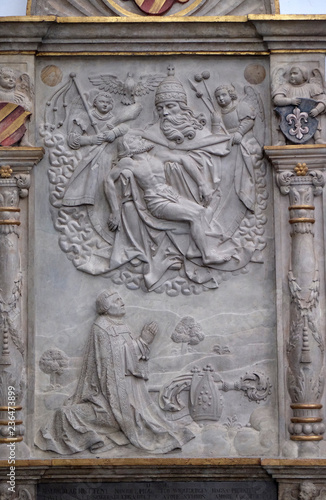 Epitaph to Cathedral provost Moritz von Hutten who died as the Bishop of Eichstatt and was buried there in Wurzburg Cathedral dedicated to Saint Kilian, Bavaria, Germany photo