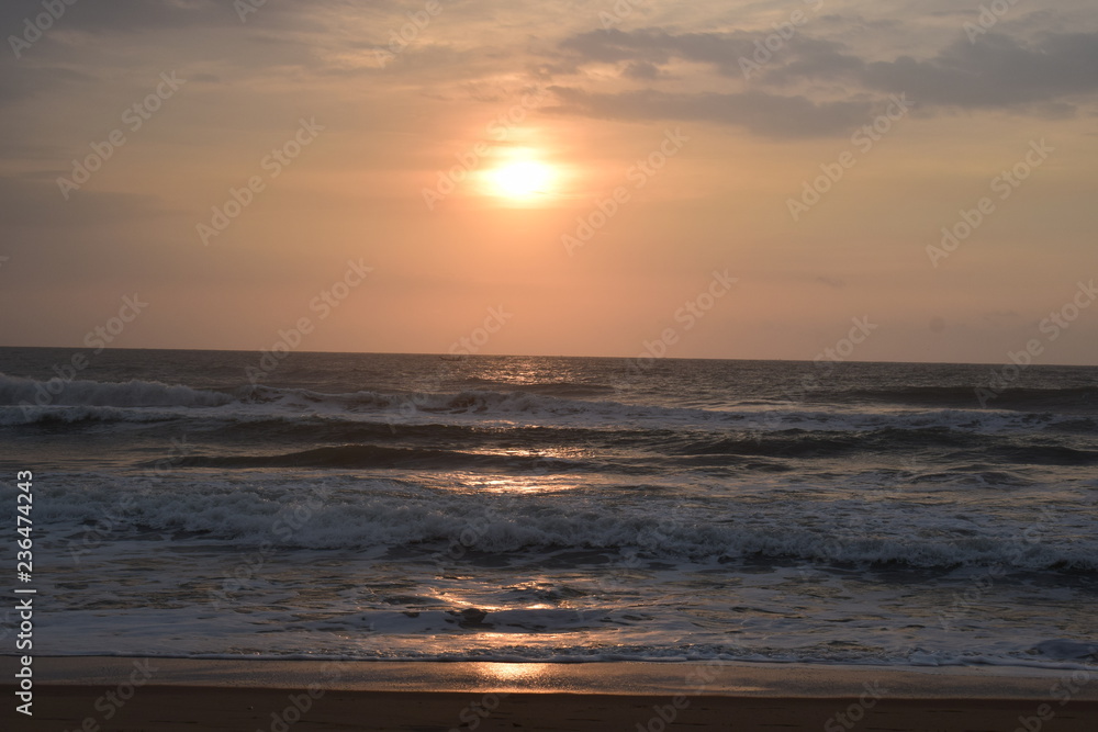 Paradise Beach, Pondicherry, India - October 1, 2017: Morning view of Paradise beach.