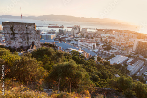 Panorama of Gibraltar at sunset