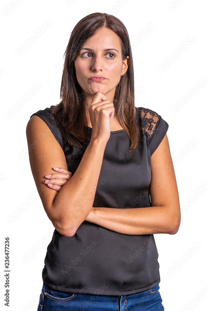 young woman thinking isolated on a white background young woman thinking isolated on a white background