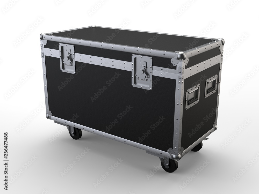 Black closed simple flight case on white background. 3D render Black closed simple flight case on white background. 3D render