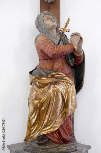 Our Lady of Sorrows statue in Maria im Grunen Tal pilgrimage church in Retzbach in the Bavarian district of Main-Spessart, Germany