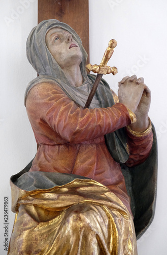 Our Lady of Sorrows statue in Maria im Grunen Tal pilgrimage church in Retzbach in the Bavarian district of Main-Spessart, Germany