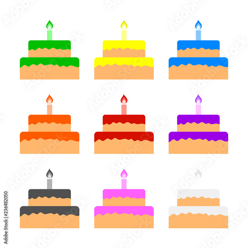 Set of Colored Cakes isolated on white background. Vector Illustration for Your Design  Game  Card.