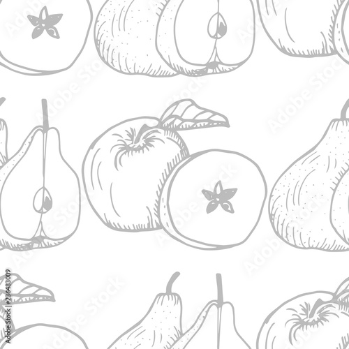 apple and pear seamless pattern, fruit © Mykyta