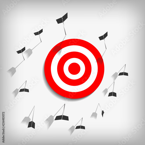 Vector : Arrows with miss archery target on gray background
