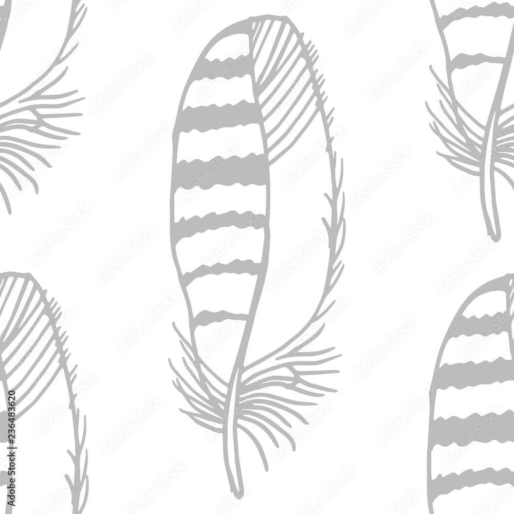 Obraz na plátně Mockingjay feather seamless pattern hand drawn sketch