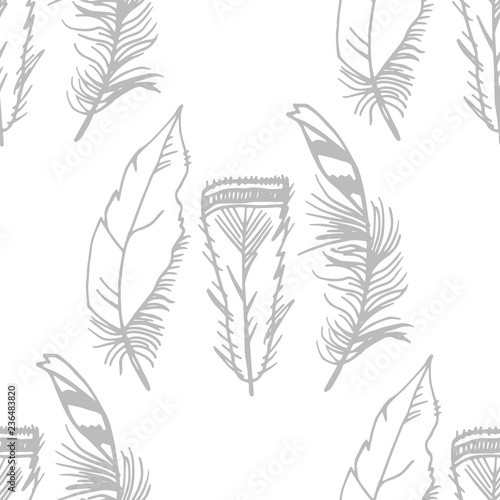 Fotografie Mockingjay feather seamless pattern hand drawn sketch